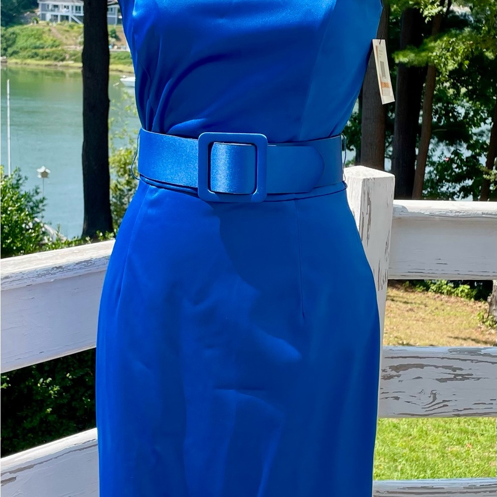 RARE NWT Ellen Tracy Vibrant Blue Pin Up 40’s Style Belted Dress Size: 2P - Picture 7 of 16